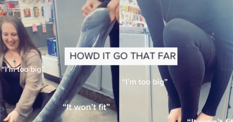 Woman Mocks When Men Say “I’m Too Big To Fit A Condom” By Shoving Her Whole Leg Into One