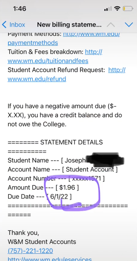 university keeps asking student for $2