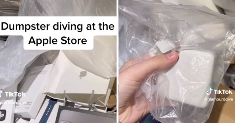 Woman Dumpster Dives Behind An Apple Store And Finds Unused Items
