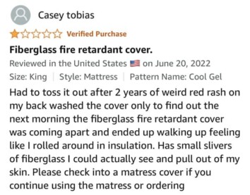 Customer Claims Amazon Mattress Is "Made Almost Entirely Of Fiberglass