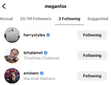 megan fox mgk break rumor - following male celebs