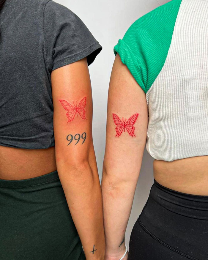 best friend tattoos - red butterflies