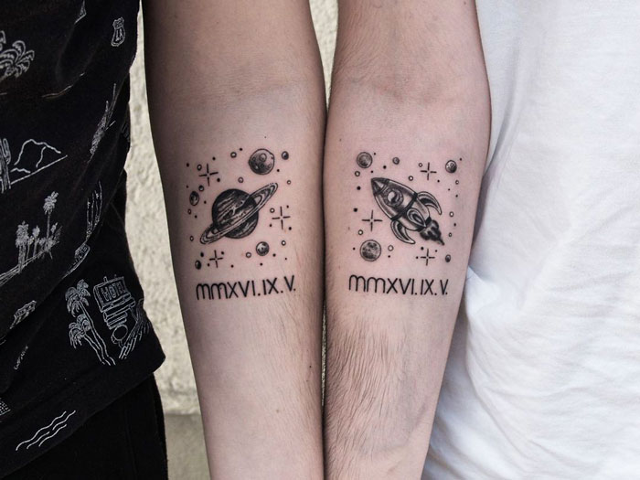 best friend tattoos - space