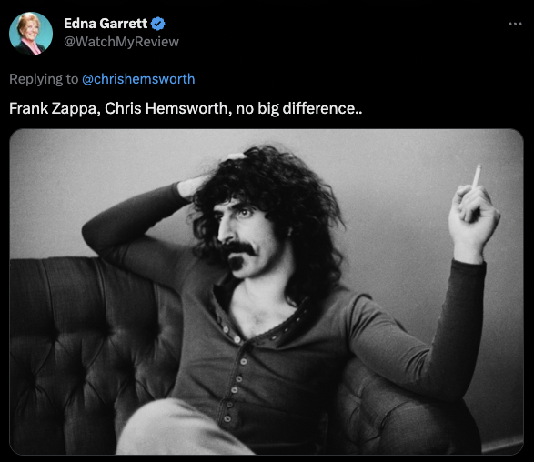 chris hemsworth lookalike twitter response - frank zappa