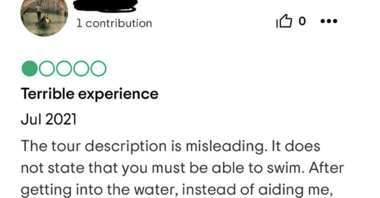 Guy Gets Absolutely Roasted Online After Leaving A 1-Star Review Because HE Couldn’t Swim