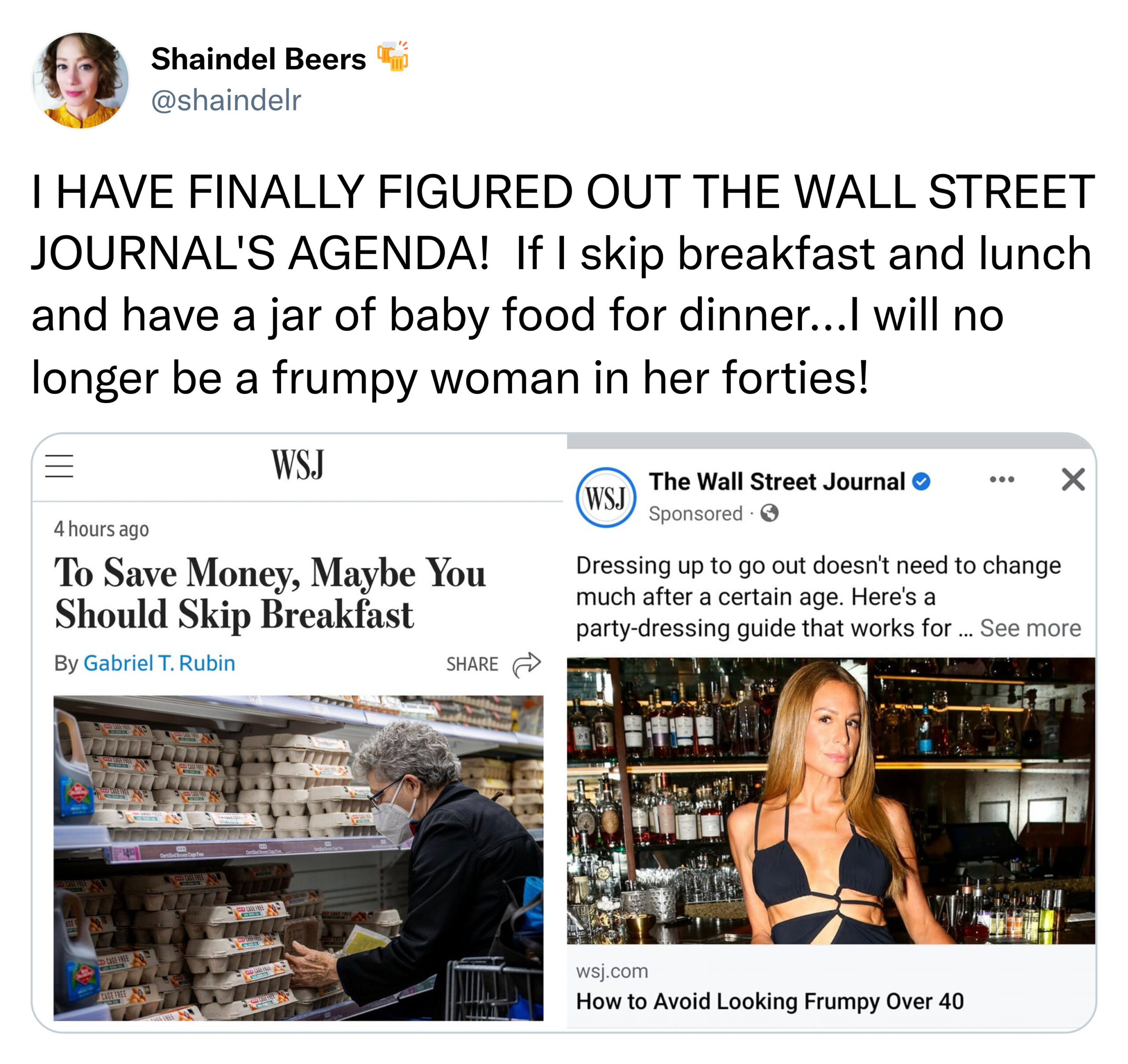 wall street journal skip breakfast - frumpy woman