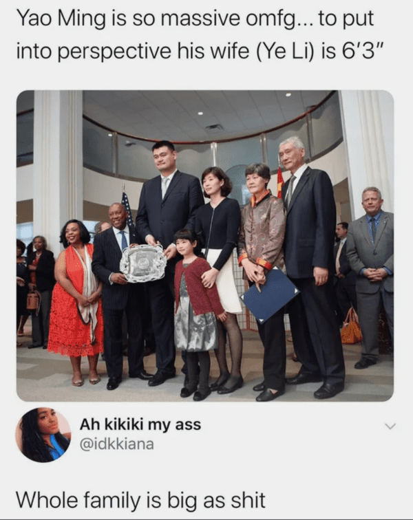 wholesome absolute units - yao ming's family is tall