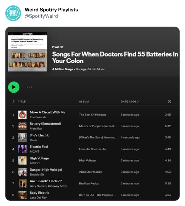 funny spotify playlists - batteries