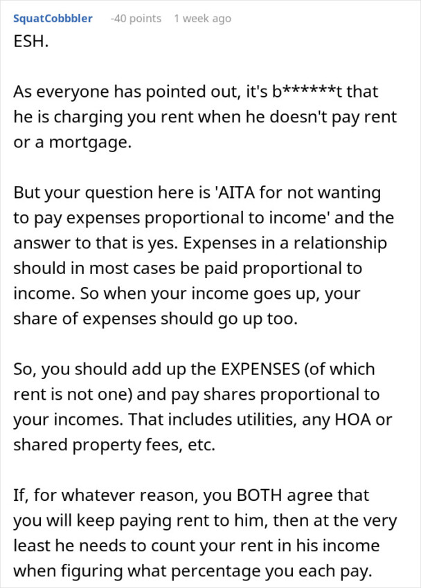 Girlfriend Required To 'Split Rent Proportional To After She